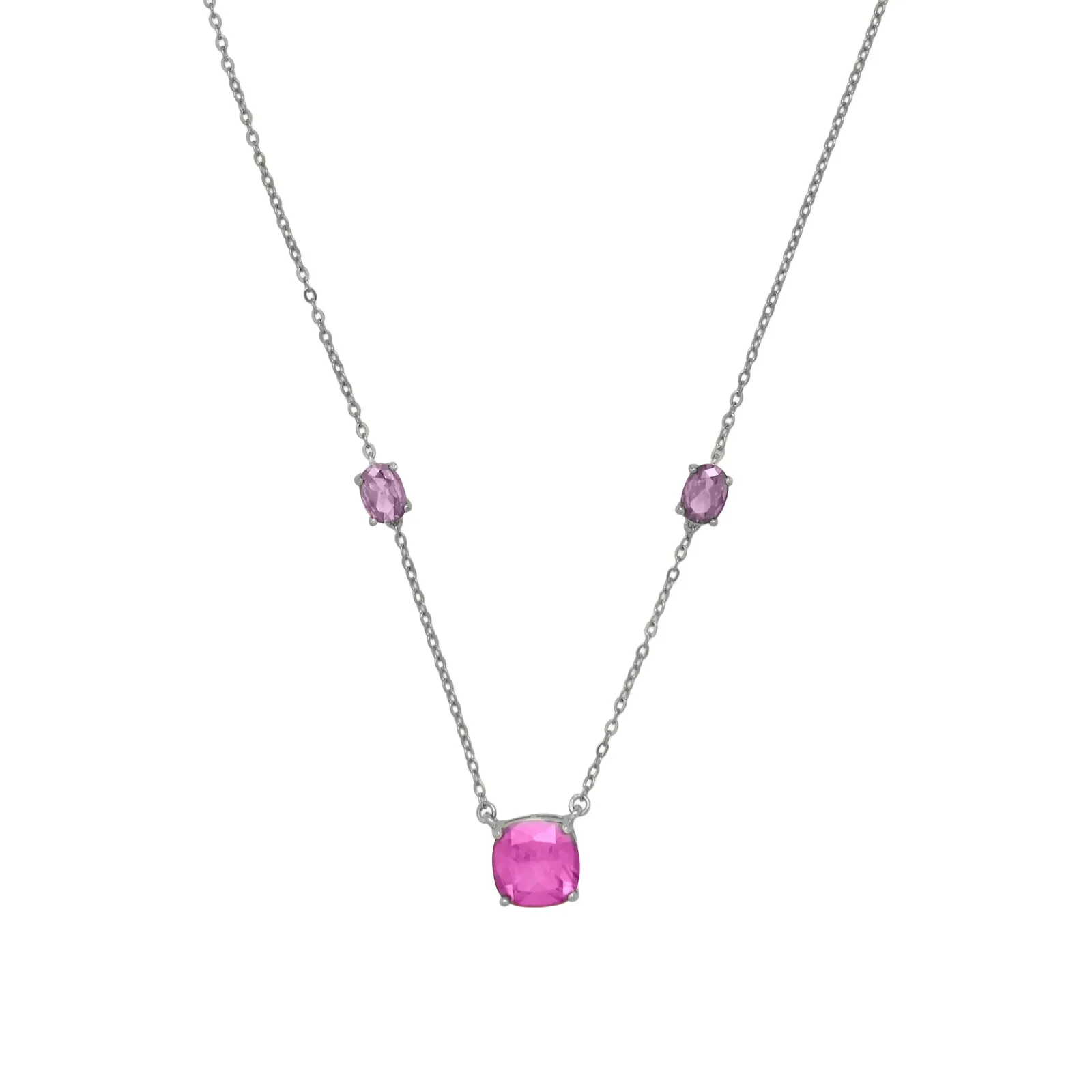Luxenter srebrna ogrlica sa ljubičastim i pink kristalom