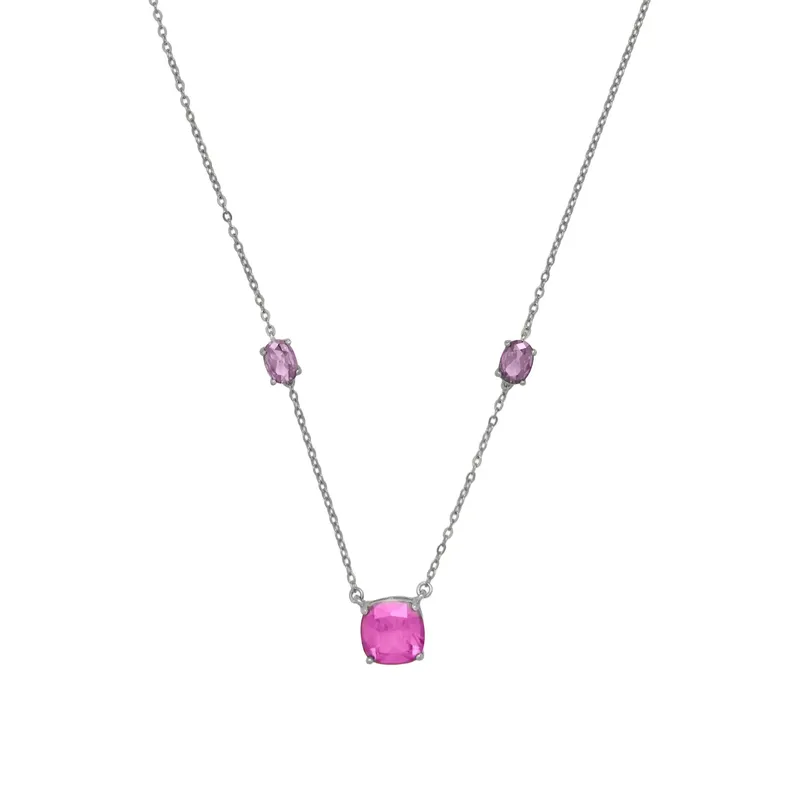 Luxenter srebrna ogrlica sa ljubičastim i pink kristalom